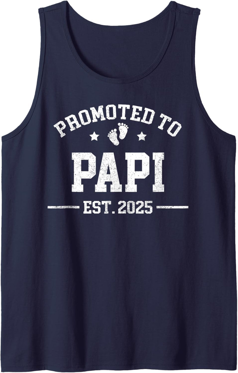 Promoted to Papi Est. 2025 Baby Announcement Sleeveless Tank Top - Navy Blue