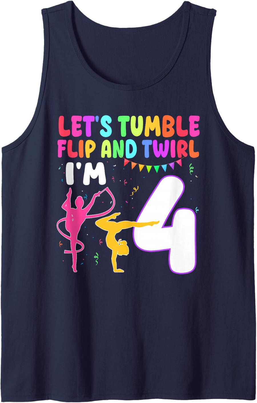 4 Year Old Gymnast Girl 4th Gymnastics Birthday Party Tank Top - Navy Blue