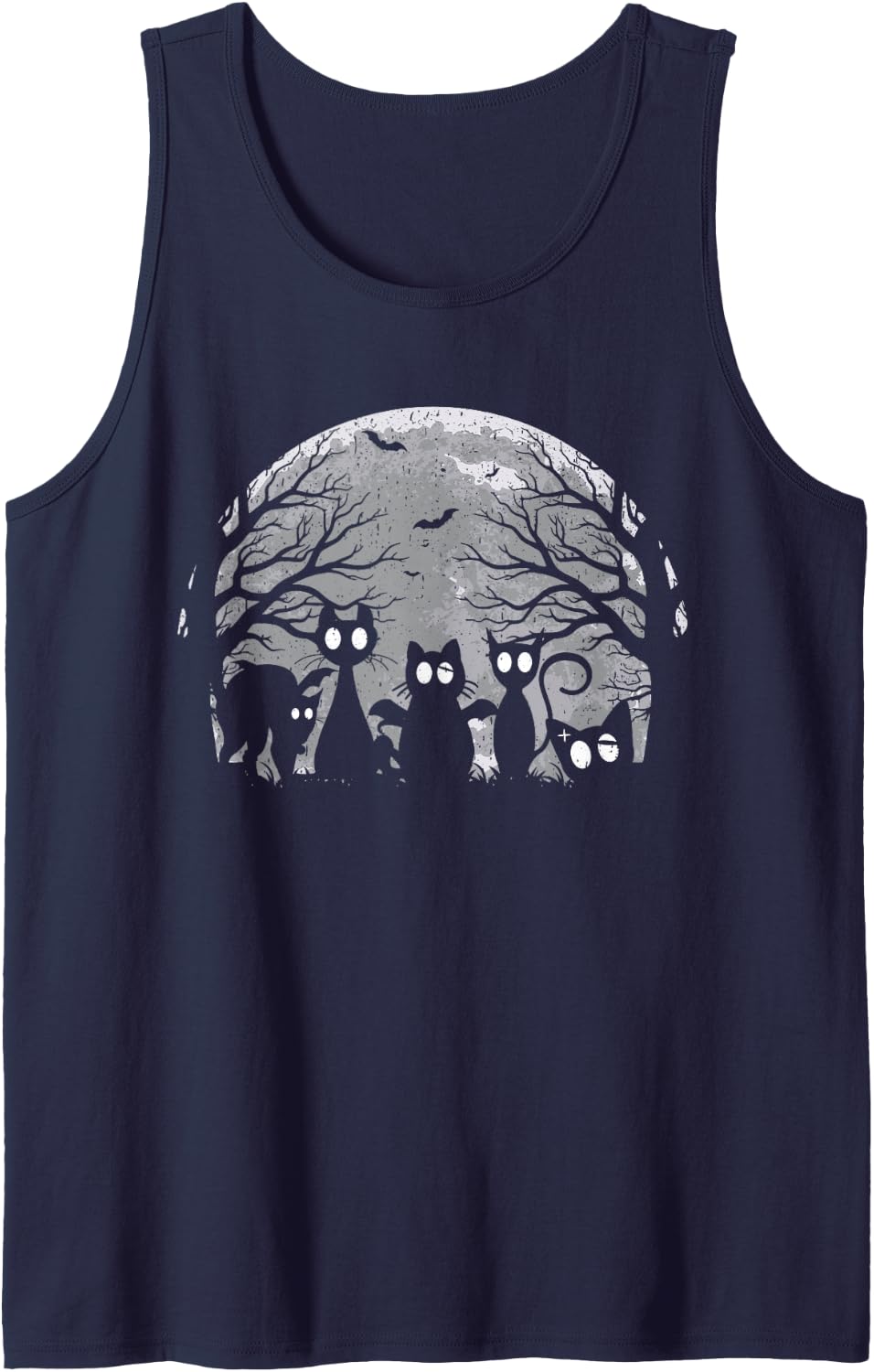 Creepy Cute Cats Alt Goth Grunge Horror Aesthetic Gothic Sleeveless Tank Top - Navy Blue