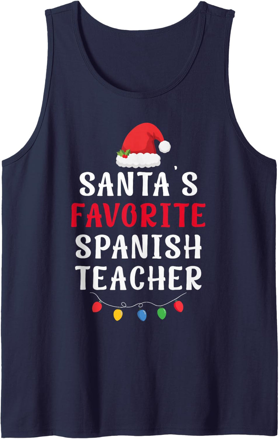 Santa's Favorite Spanish Teacher Funny Christmas Xmas Sleeveless Tank Top - Navy Blue