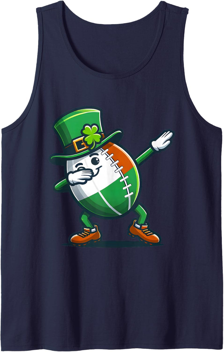 Rugby Boy St Paddys Day Leprechaun Hat Dabbing Rugby Ball Sleeveless Tank Top - Navy Blue