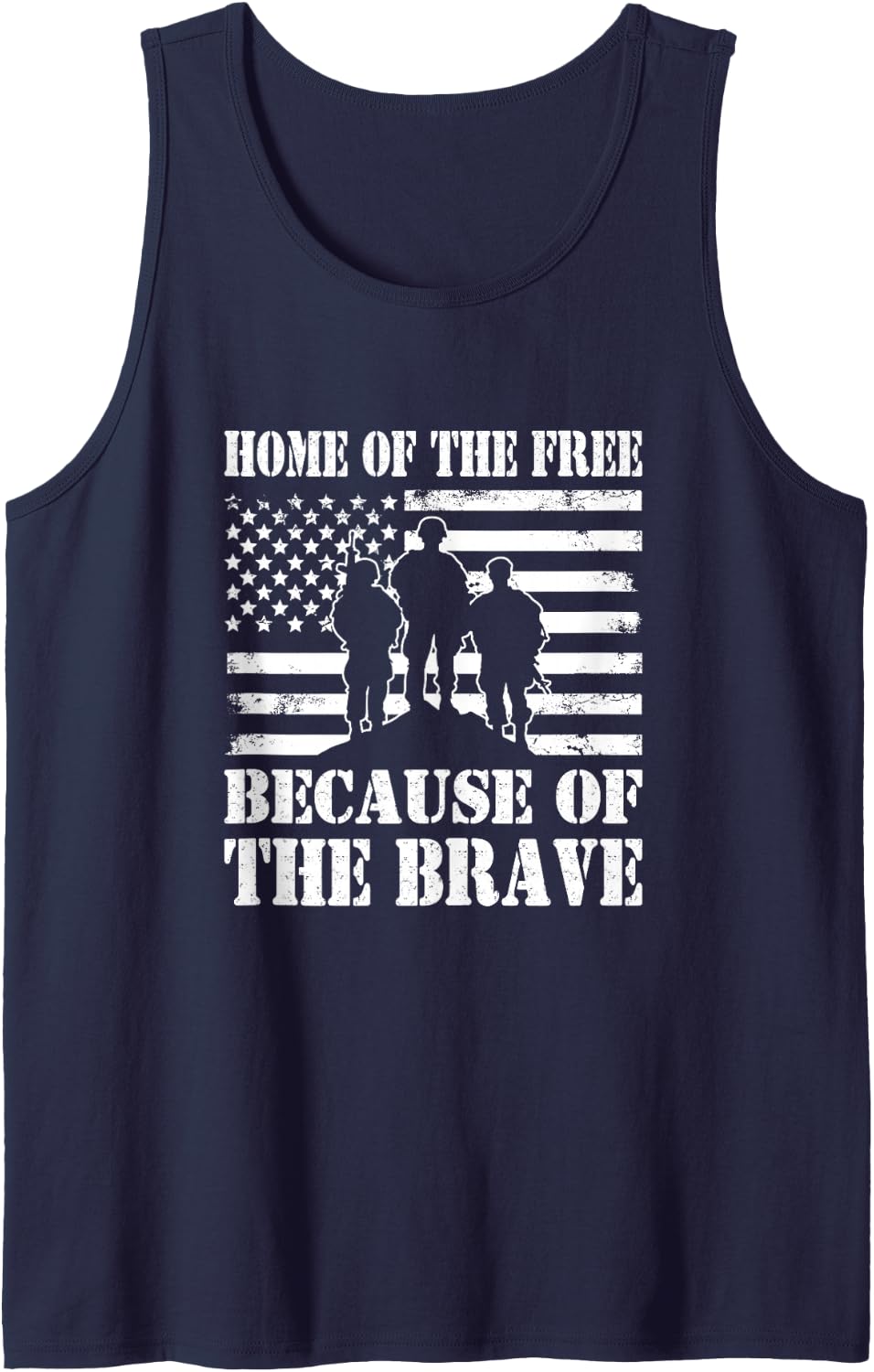 Patriotic Home of the Free Because Brave Sleeveless Tank Top - Navy Blue