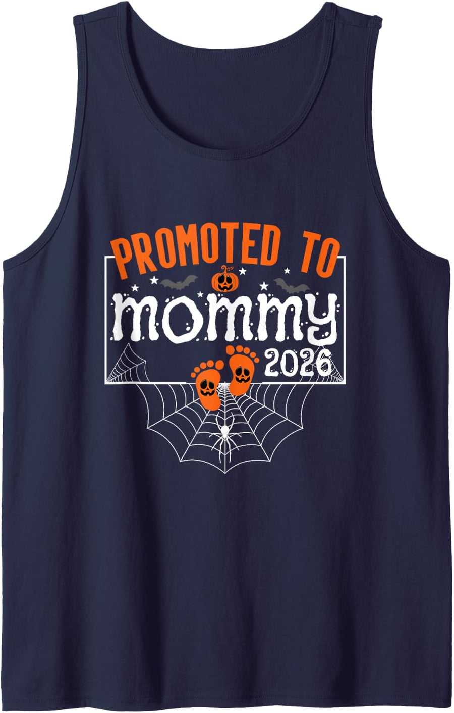 Promoted to Mommy 2026 Halloween New Mom Gender Reveal Tank Top - Navy Blue