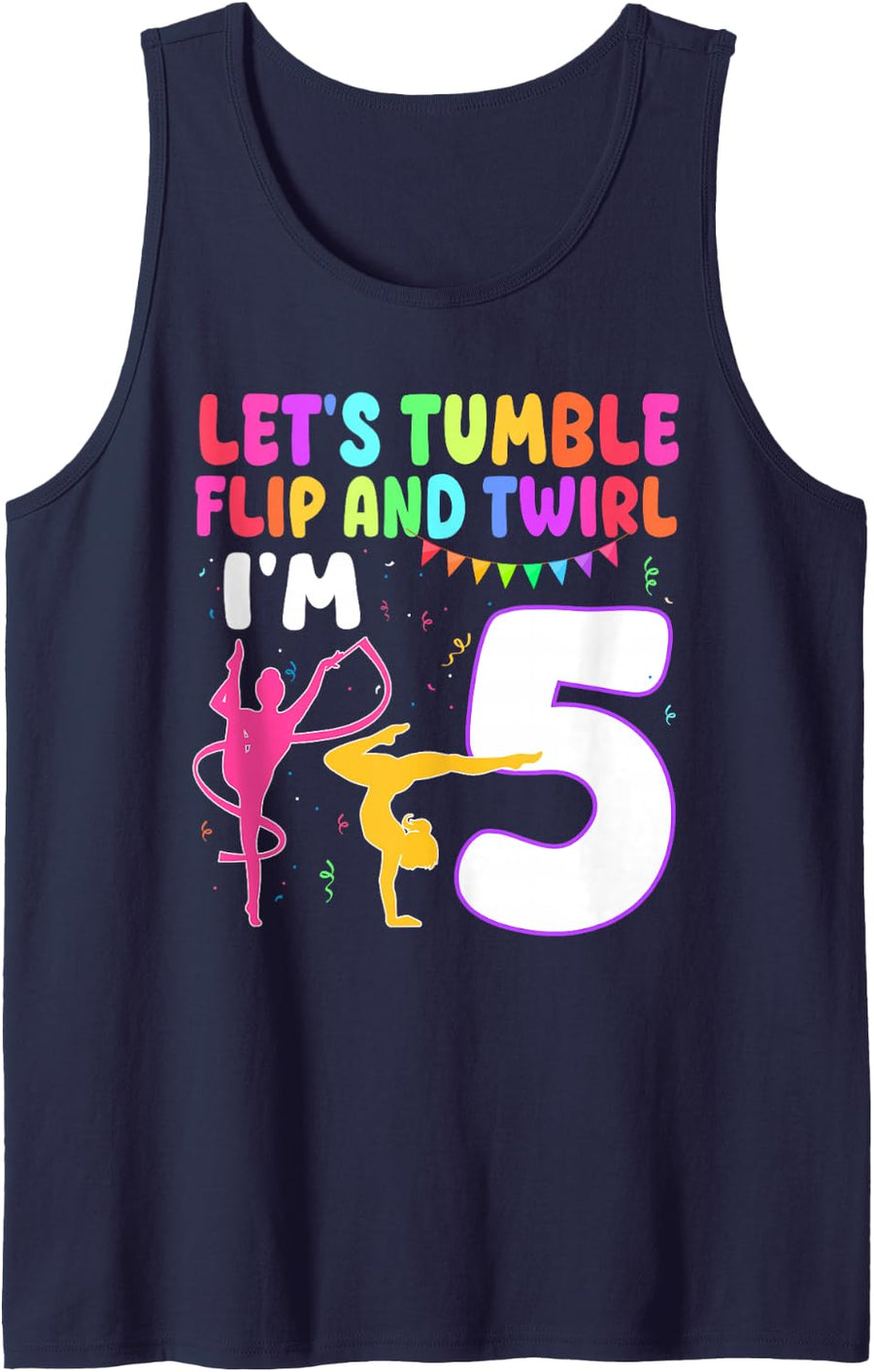 5 Year Old Gymnast Girl 5th Gymnastics Birthday Party Tank Top - Navy Blue