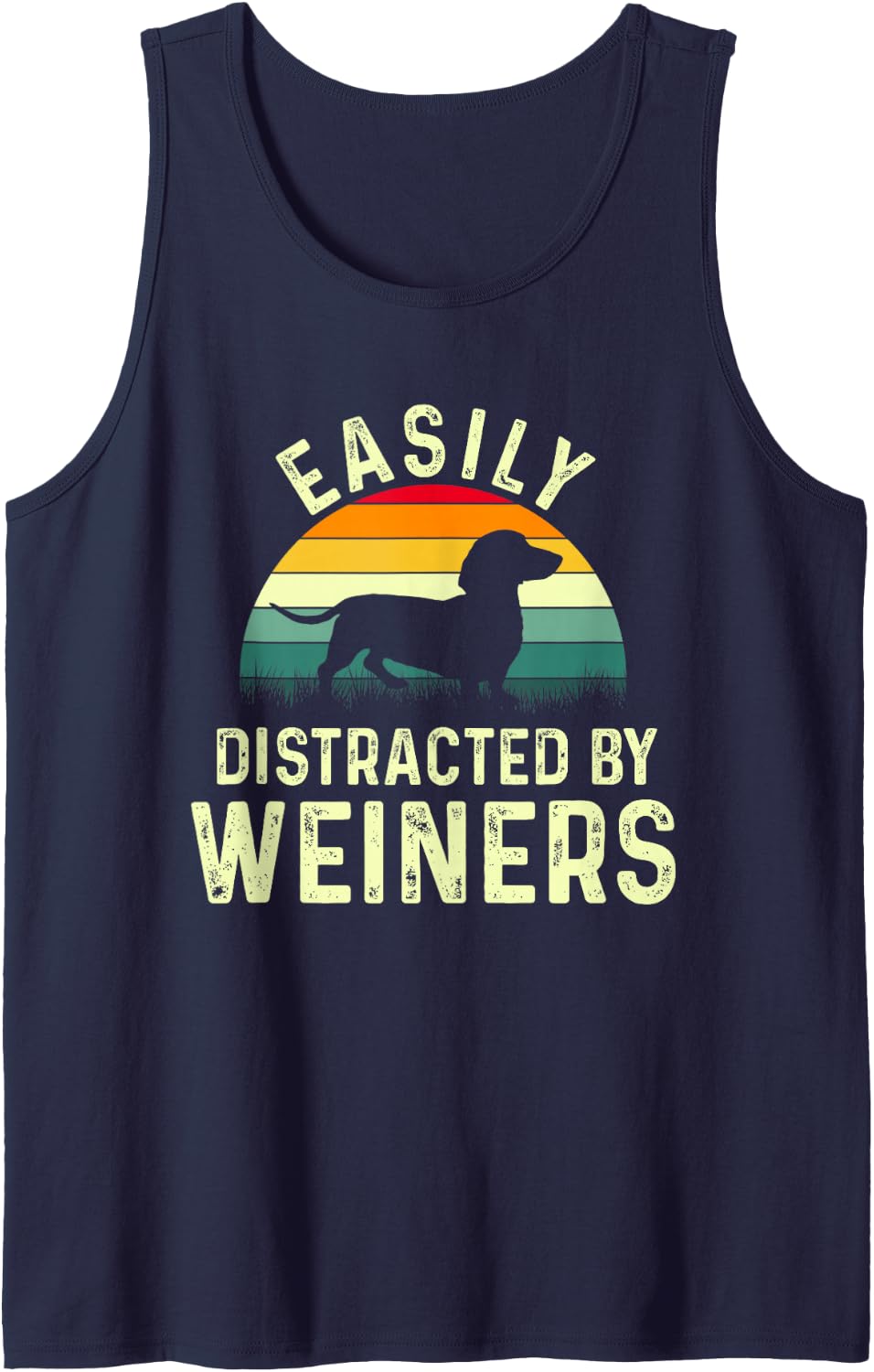 Dachshund Weiner Dog, Easily Distracted By Weiners Tank Top - Navy Blue
