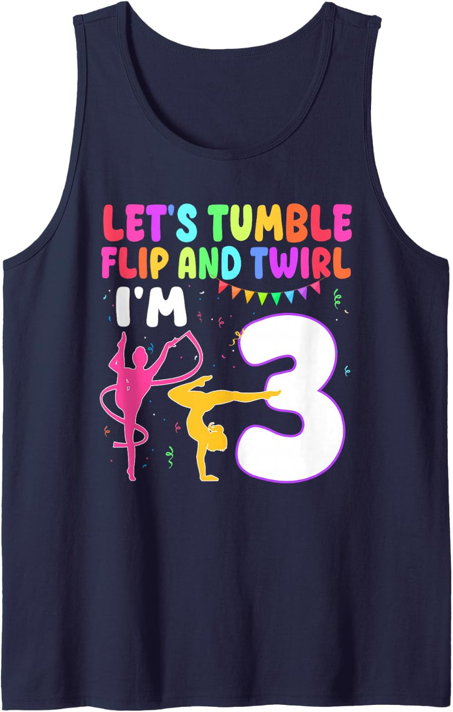3 Year Old Gymnast Girl 3rd Gymnastics Birthday Party Tank Top - Navy Blue