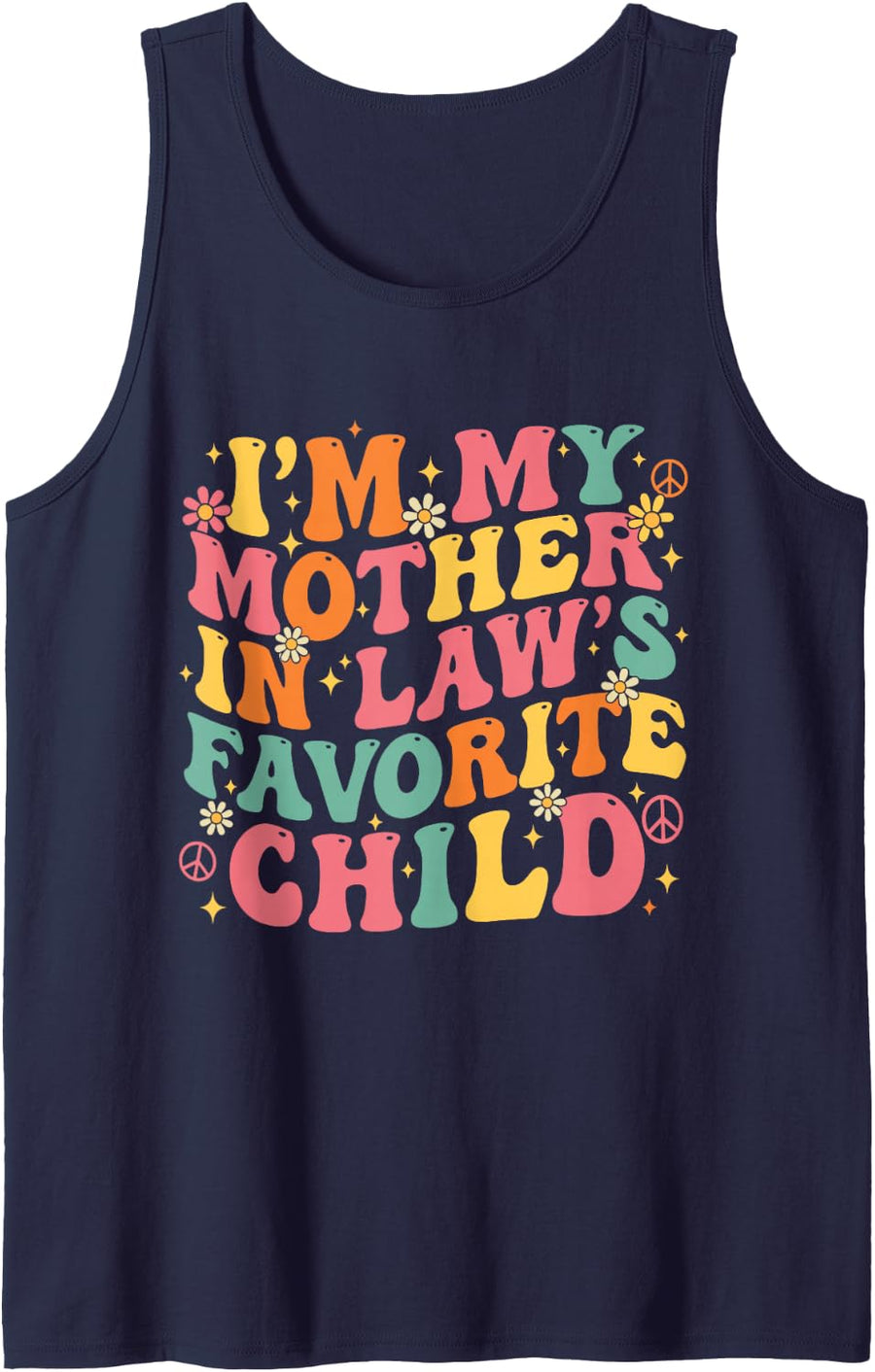 Retro Groovy Funny I'm My Mother in Law's Favorite Child Sleeveless Tank Top - Navy Blue