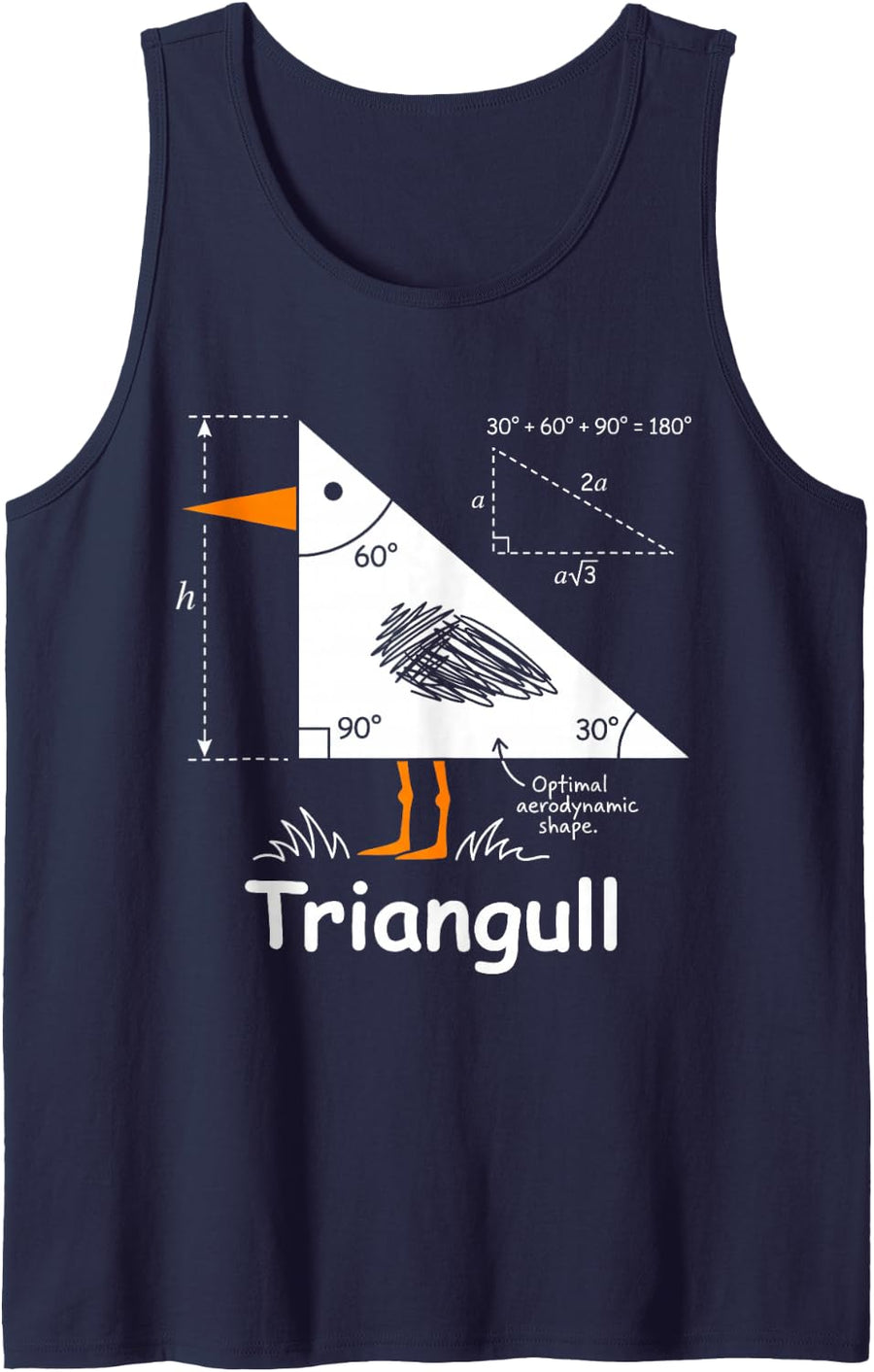 Triangull Triangle Seagull Bird Pun Funny Math Teacher Sleeveless Tank Top - Navy Blue