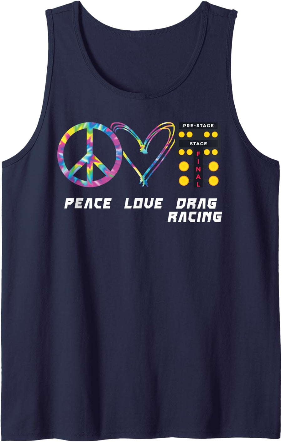 Drag Racing Race Car Girl Retro Tie Dye Peace Love Drag Tank Top - Navy Blue