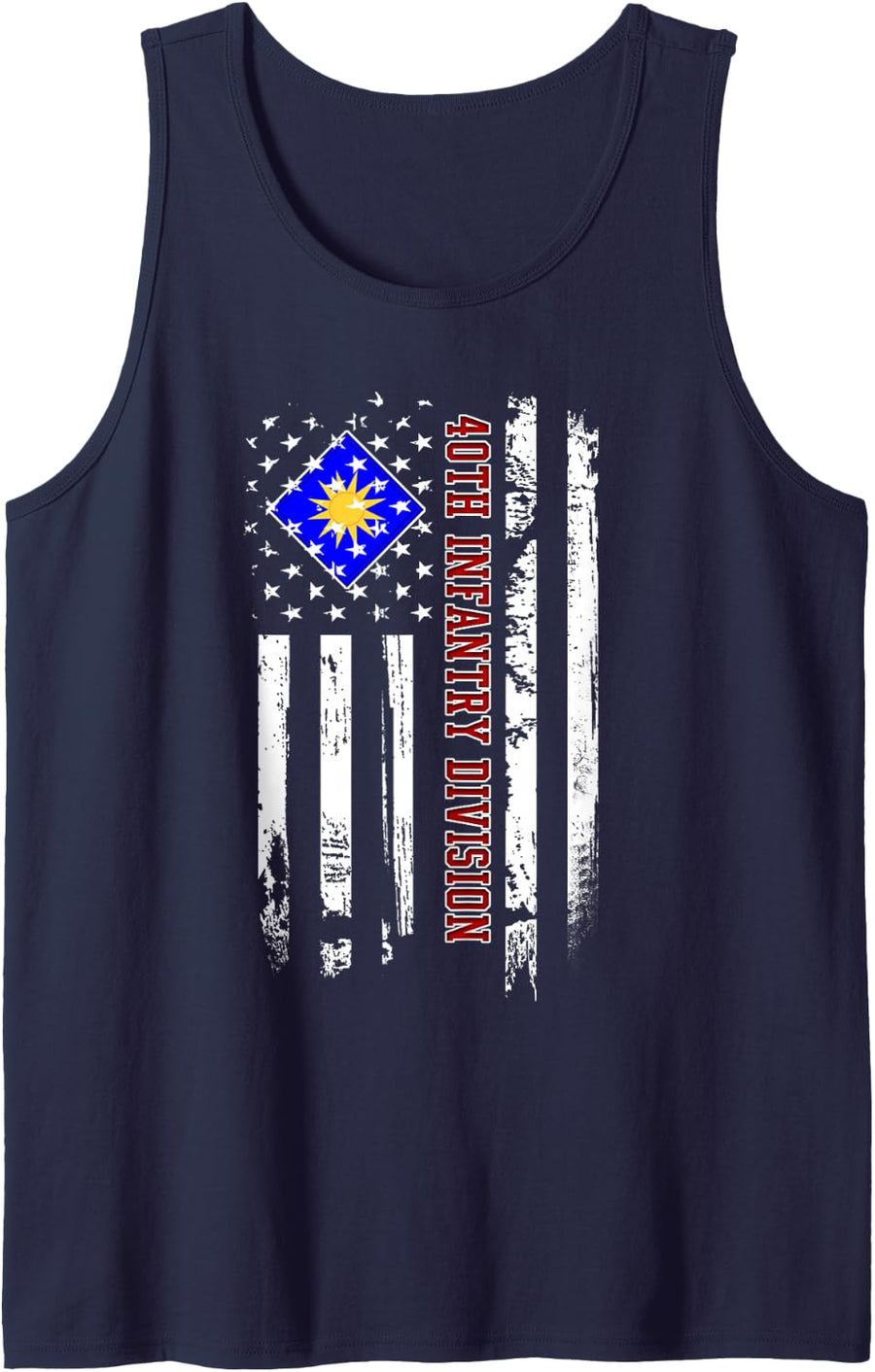 40th Infantry Division Veteran USA Flag Veterans Day Xmas Sleeveless Tank Top - Navy Blue