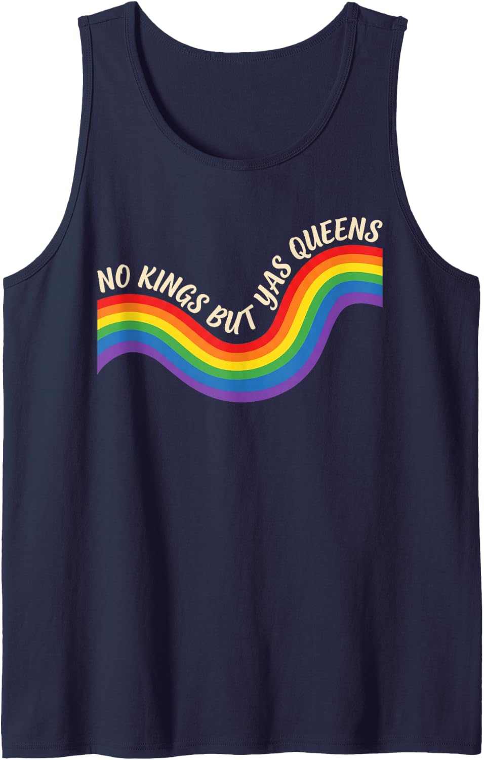 No Kings But Yas Queens Retro Rainbow LGBTQ Pride Ally Pride Tank Top - Navy Blue