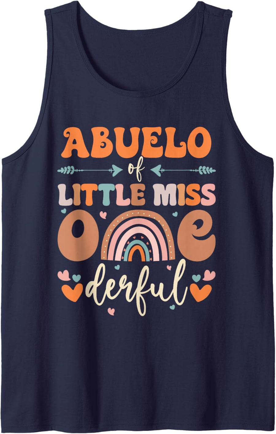 Abuelo of Little Miss Onederful 1st Birthday Boho Rainbow Sleeveless Tank Top - Navy Blue