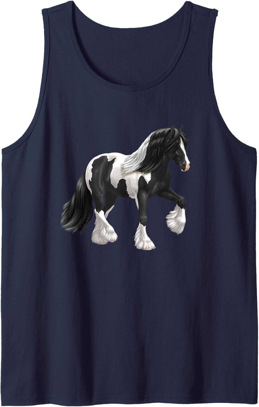 Black & White Piebald Pinto Gypsy Vanner Draft Horse Tank Top - Navy Blue