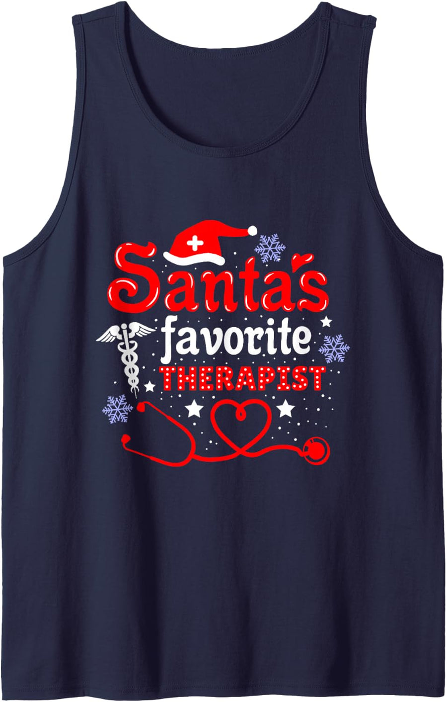 Santas Favorite Therapist Christmas Tank Top - Navy Blue