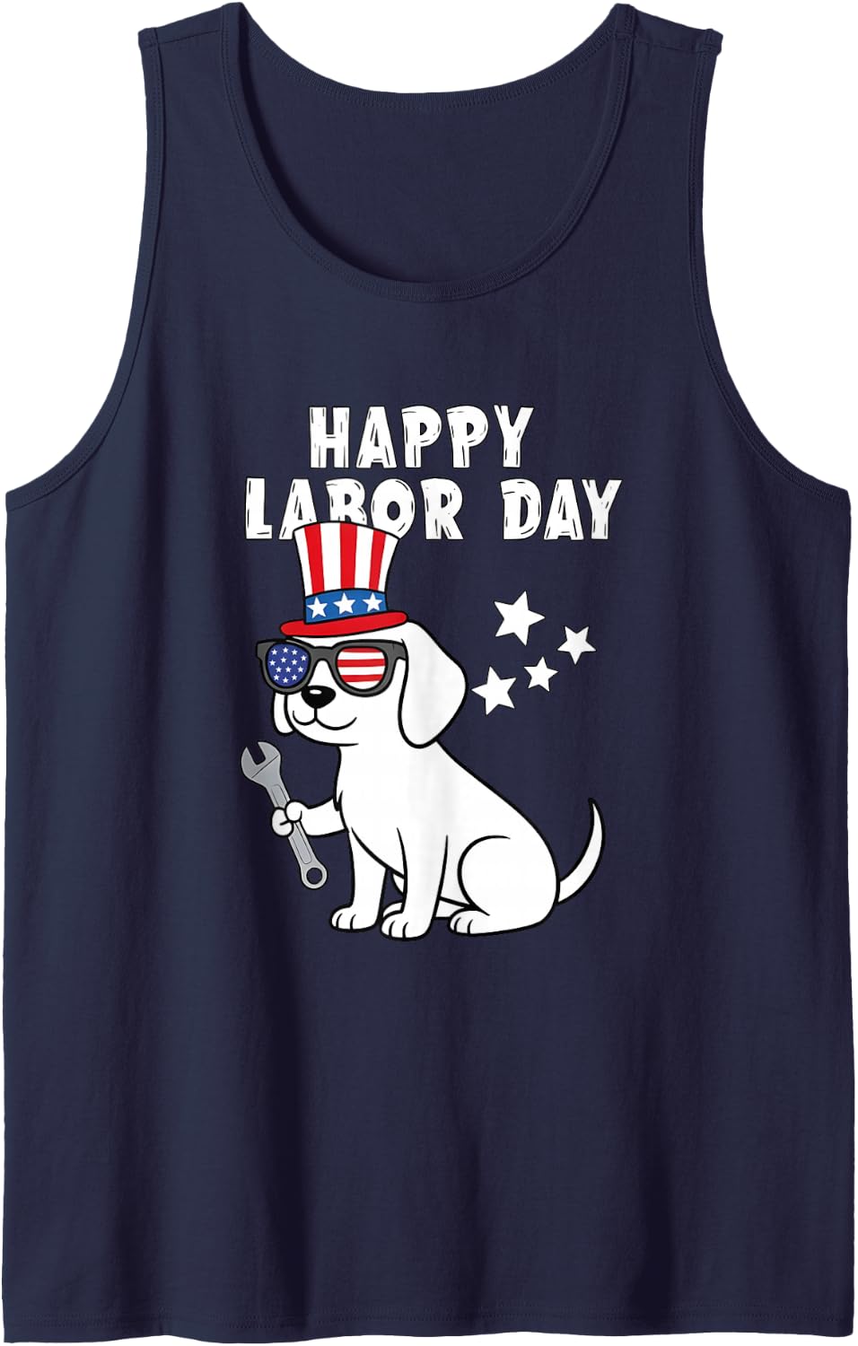 Happy Labor Day Dog USA Flag Patriotic Union Workers Funny Tank Top - Navy Blue