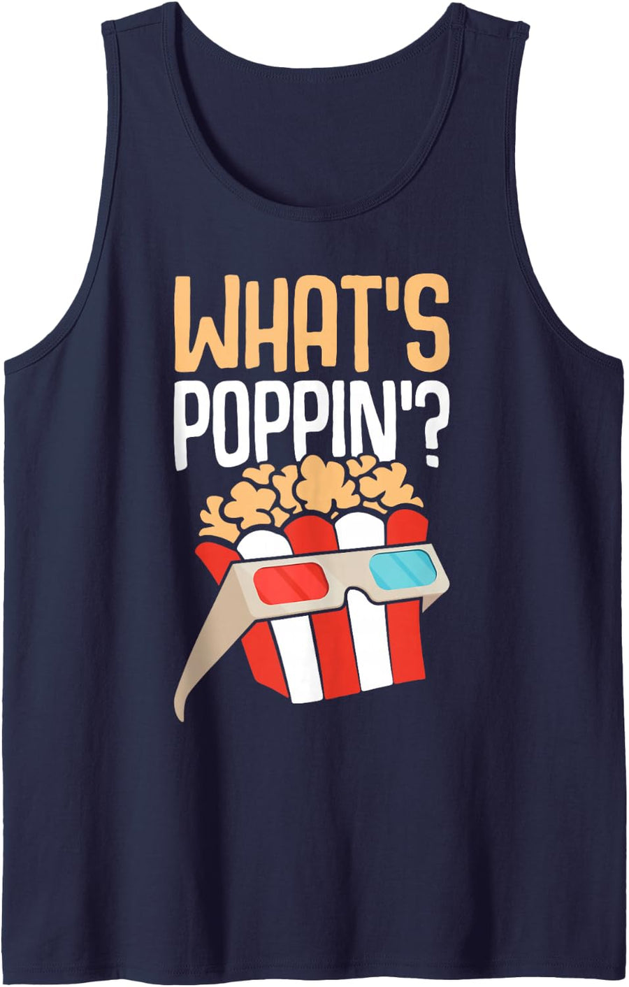 What's Poppin Cool Theater Lover's Vintage Novelty Tank Top - Navy Blue