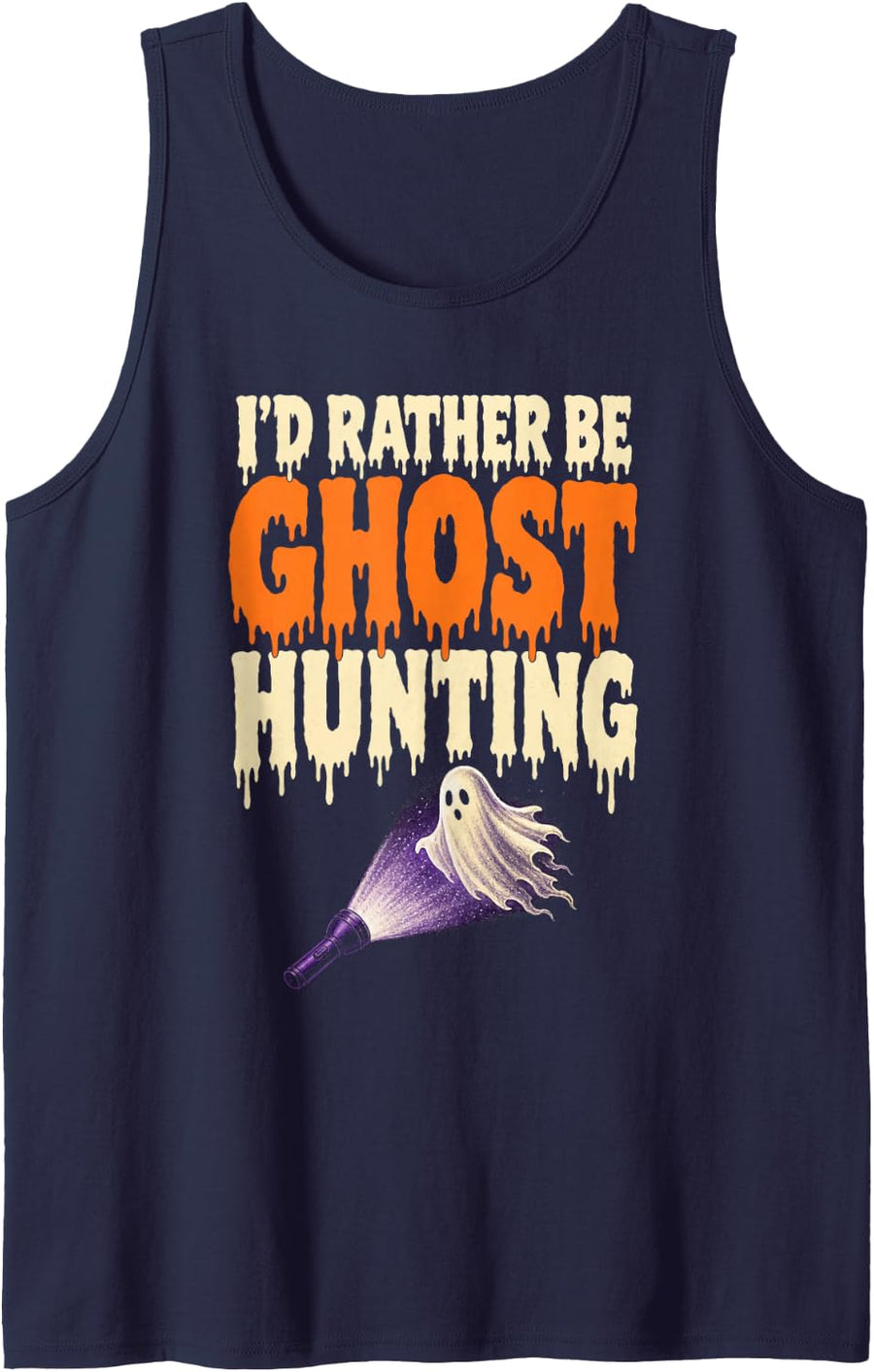 Halloween I'd Rather Be Ghost Hunting Retro Paranormal Tank Top - Navy Blue