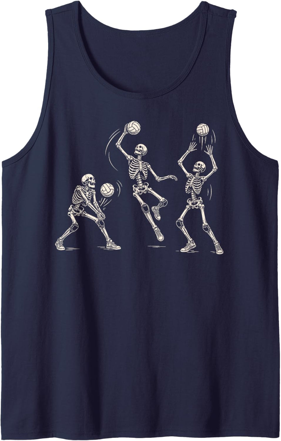 Funny Skeleton Volleyball Player Spiking Serve Sleeveless Tank Top - Navy Blue