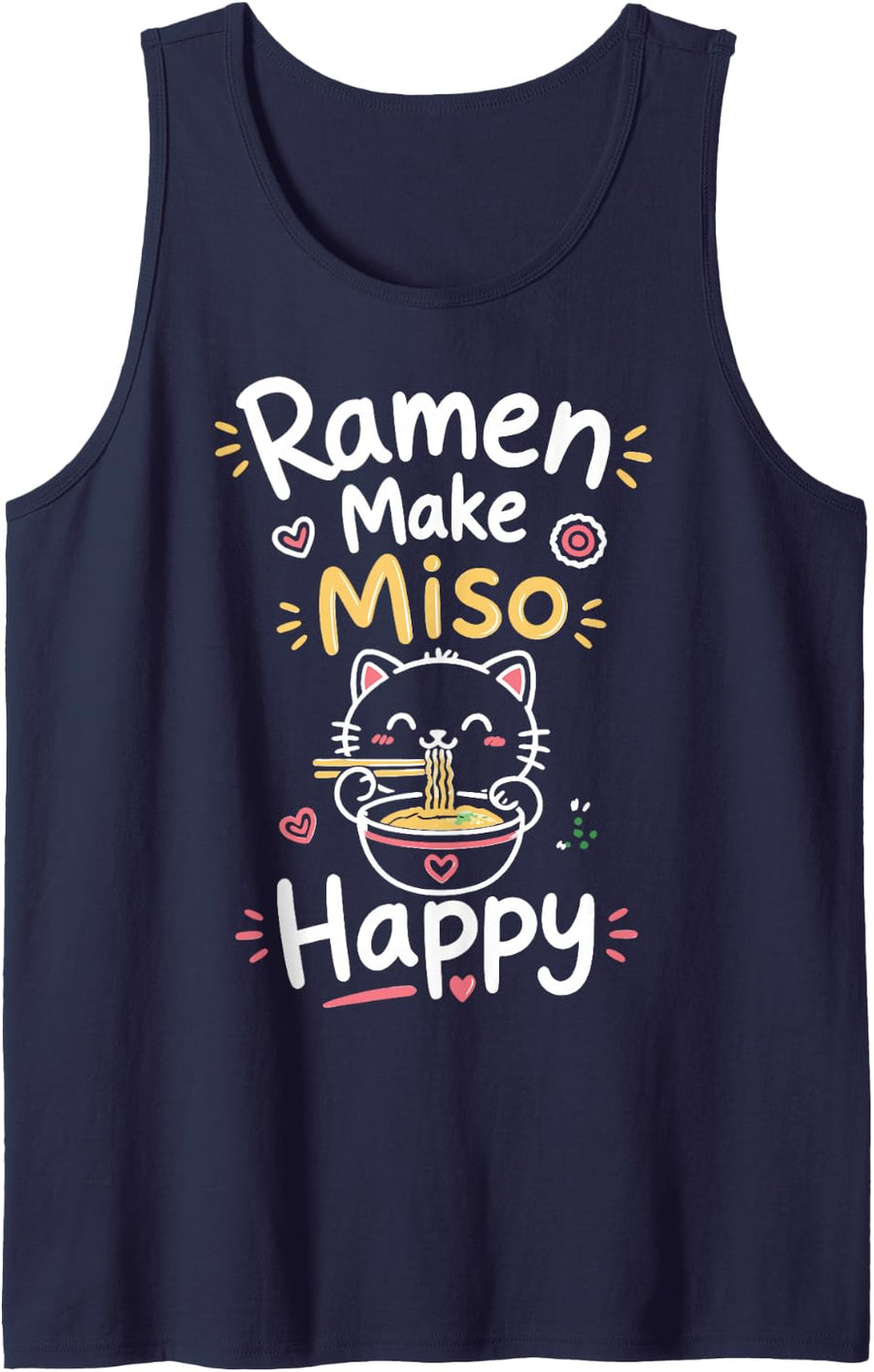 Cute Ramen Lover Miso Japanese Noodles Sleeveless Tank Top - Navy Blue