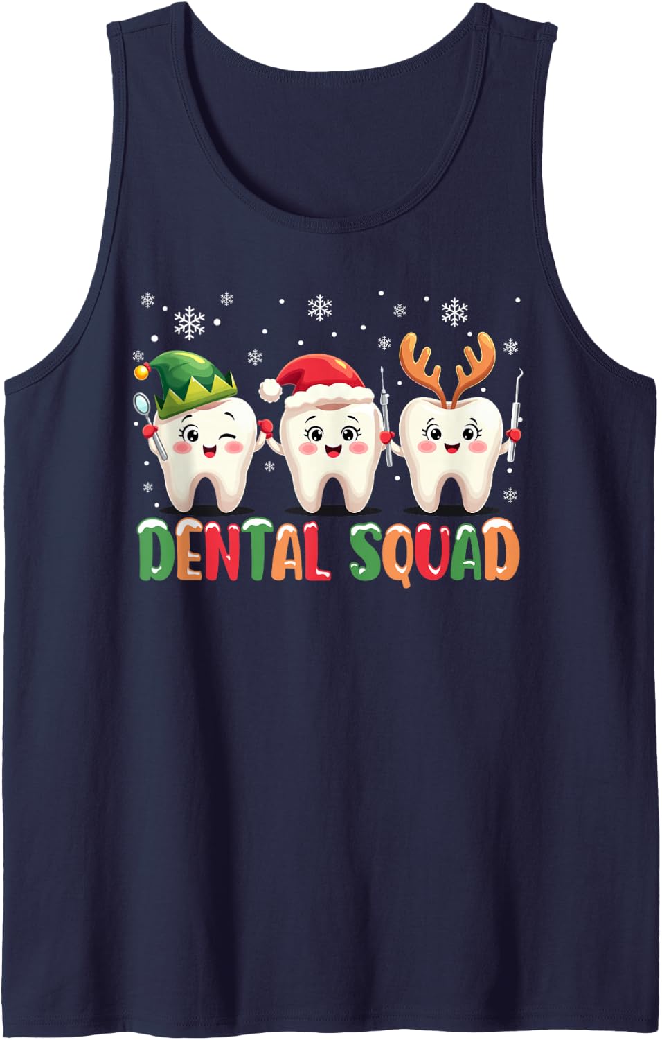 Dental Squad Christmas Tooth Elf Santa Reindeer Costume Sleeveless Tank Top - Navy Blue
