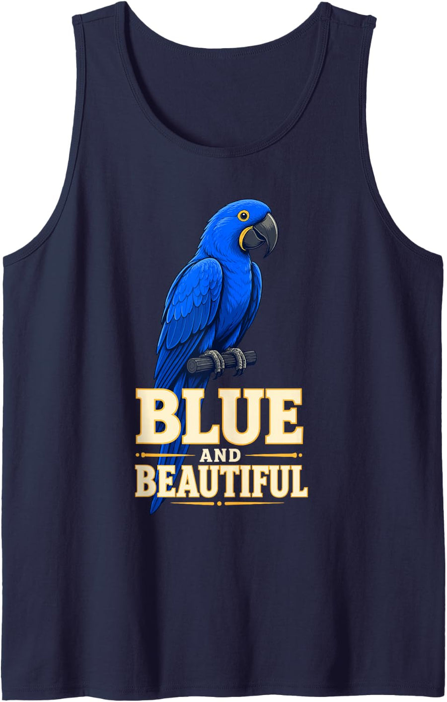 Blue Macaw Parrot Bird Blue and Beautiful Sleeveless Tank Top - Navy Blue