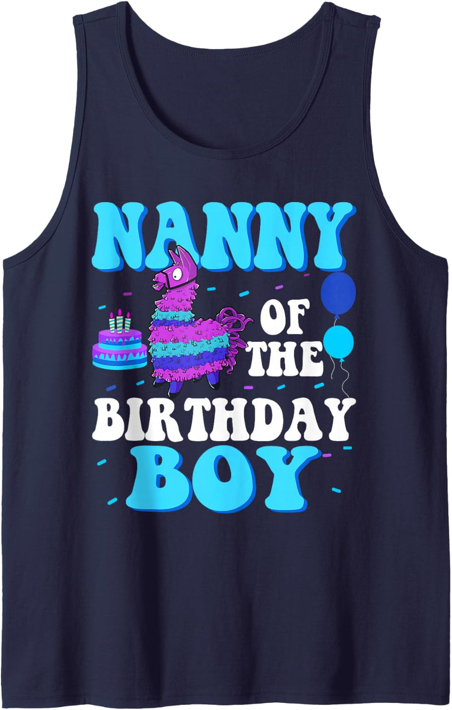 Nanny of The Birthday Boy Llama Mom and Dad Family Party Sleeveless Tank Top - Navy Blue