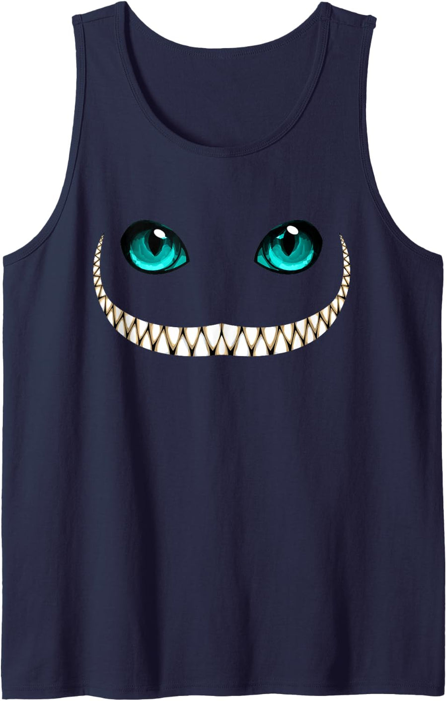 Crazy Cat Halloween Floating Grinning Blue Green Eyes Tank Top - Navy Blue