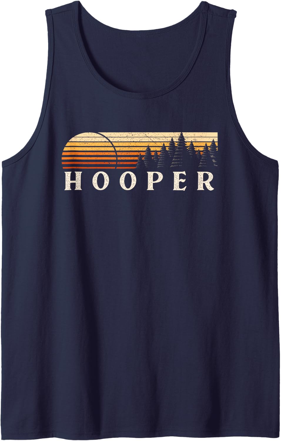 Hooper, NE Vintage Evergreen Sunset Eighties Retro Sleeveless Tank Top - Navy Blue