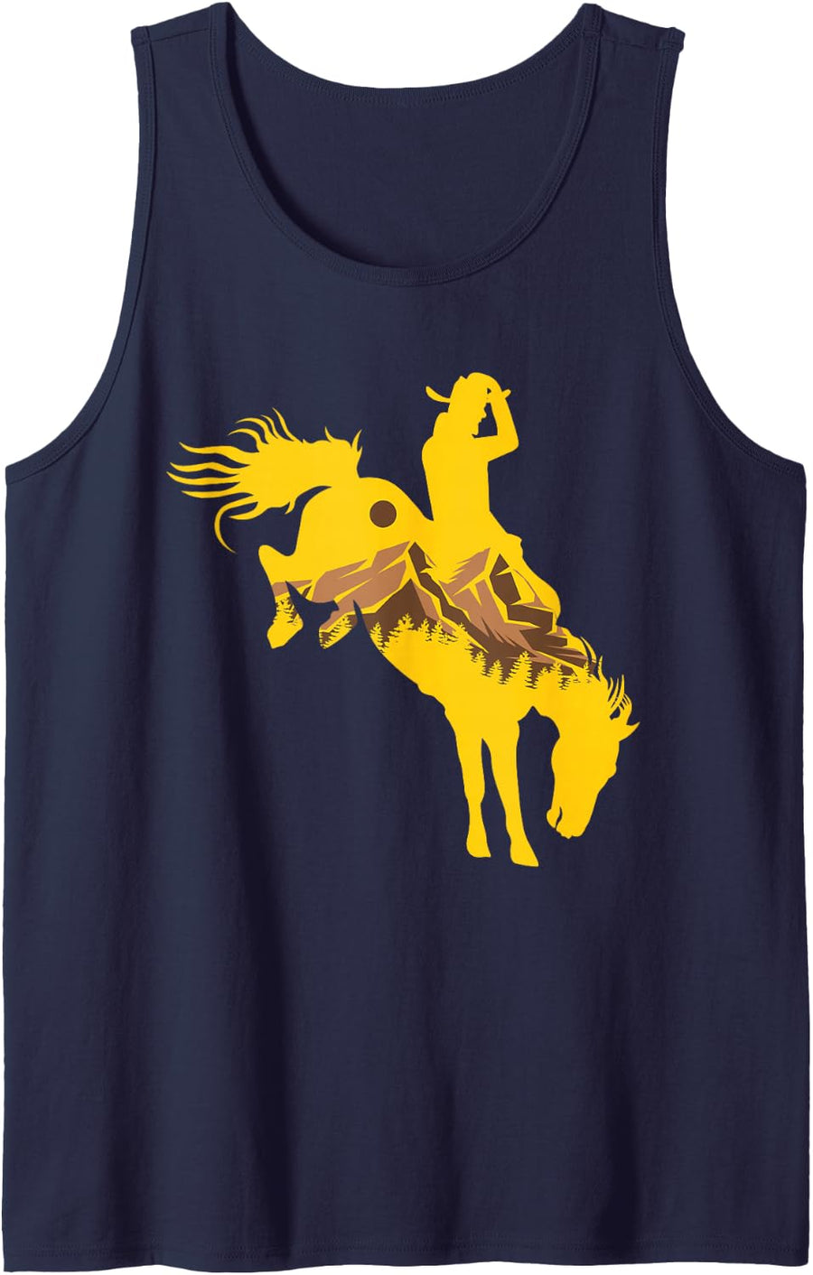 Cowboy Riding A Horse Wyoming Cowboy Mascot Horse Tank Top - Navy Blue