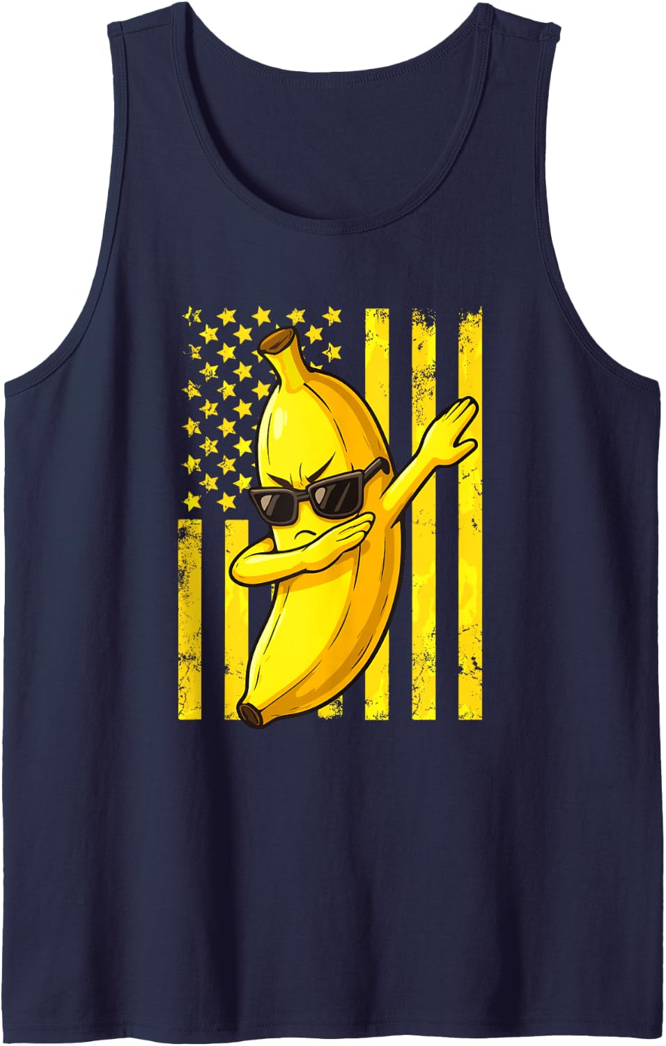 Banana American USA Flag Dabbing Banana 4th of July Sleeveless Tank Top - Navy Blue
