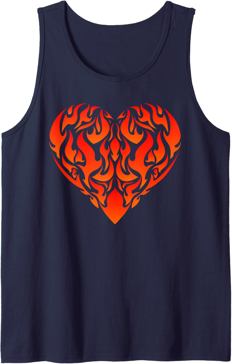 Aesthetic Flaming Heart Red Orange Fire Flame Lovers Tank Top - Navy Blue