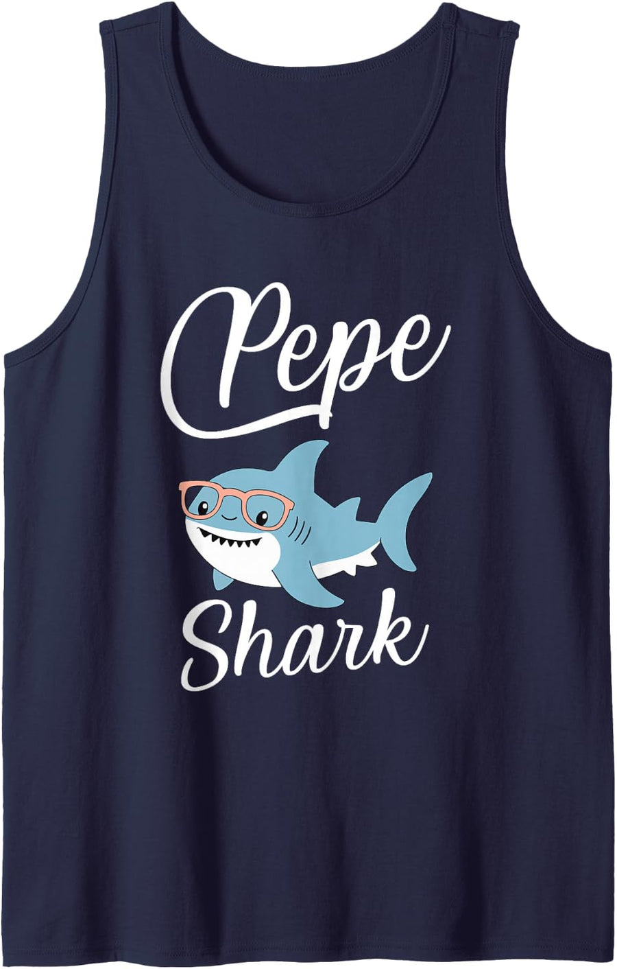 Men's Pepe Shark Funny Matching Tank Top - Navy Blue