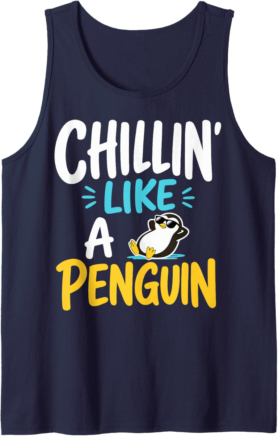 Cute Penguin Lover Sleeveless Tank Top - Navy Blue