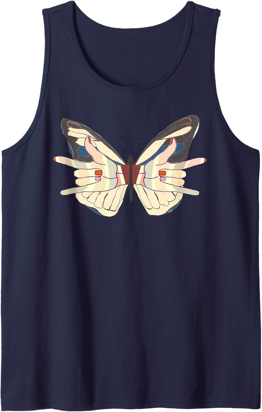 ASL I Love You Butterfly Sign Language Teacher Deaf Pride Sleeveless Tank Top - Navy Blue