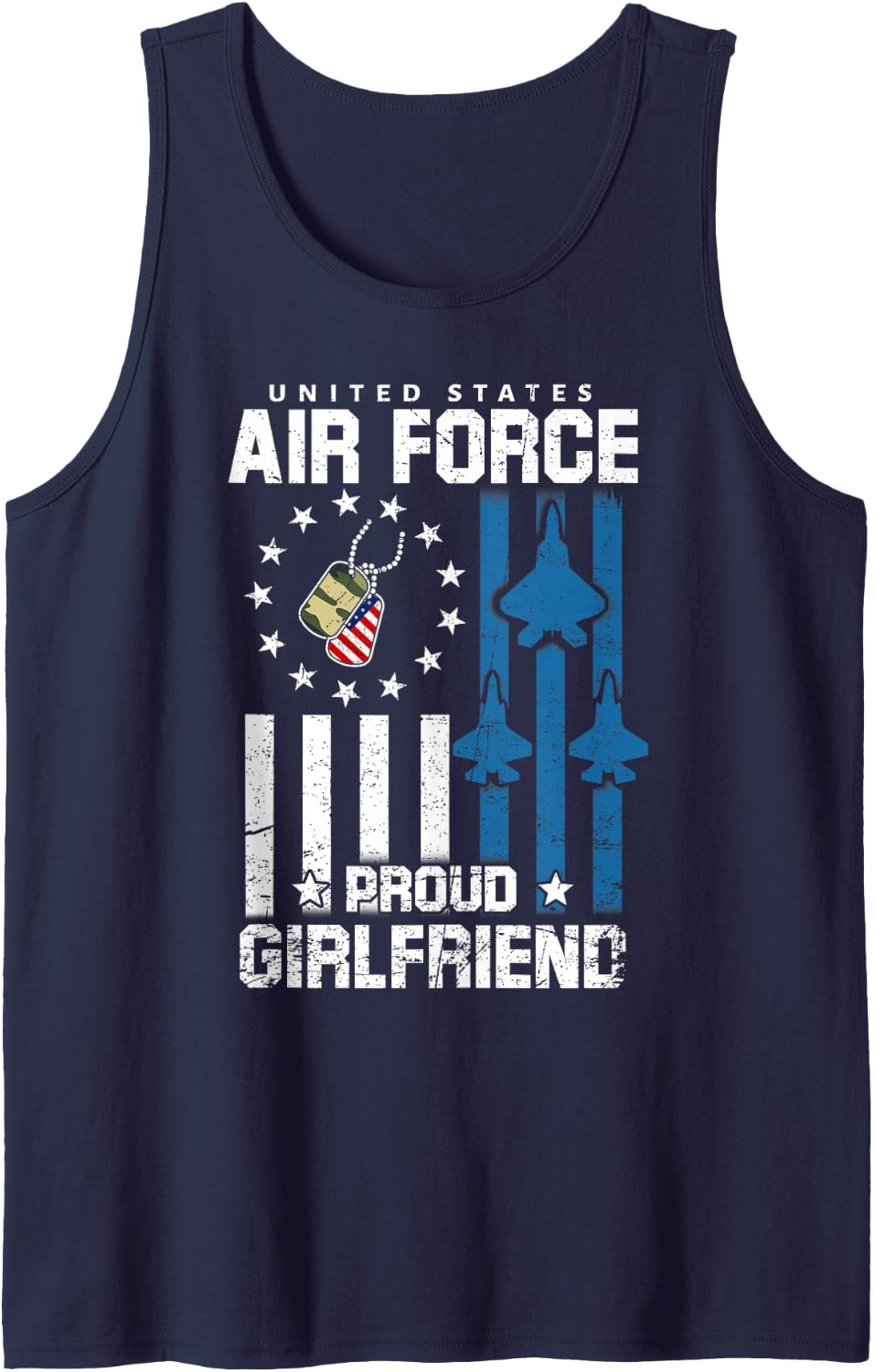 Proud Air Force Girlfriend Flag US Airman Family Matching Sleeveless Tank Top - Navy Blue