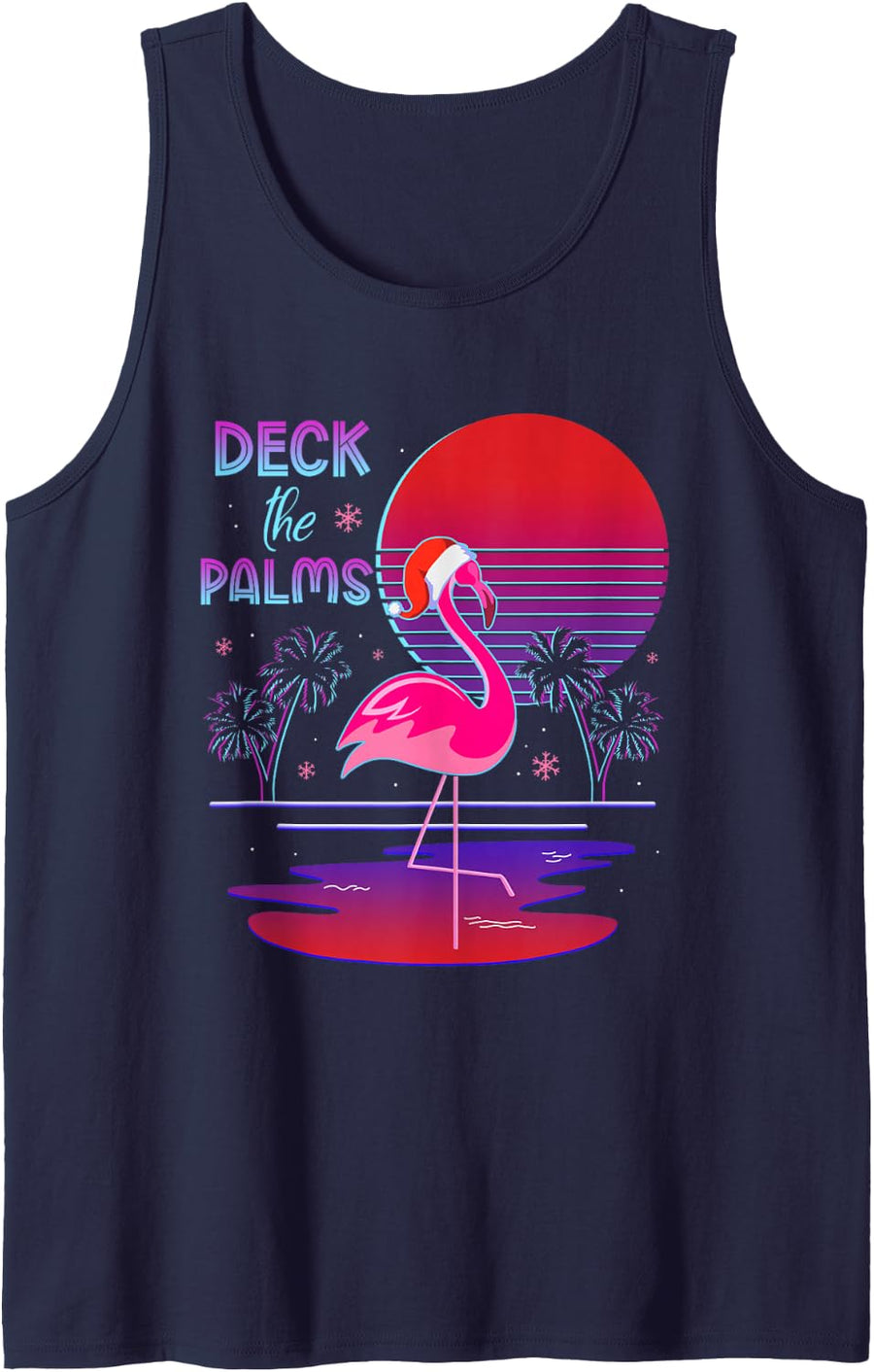 Deck Palms Flamingo Tropical Santa Hats Christmas Party Sleeveless Tank Top - Navy Blue