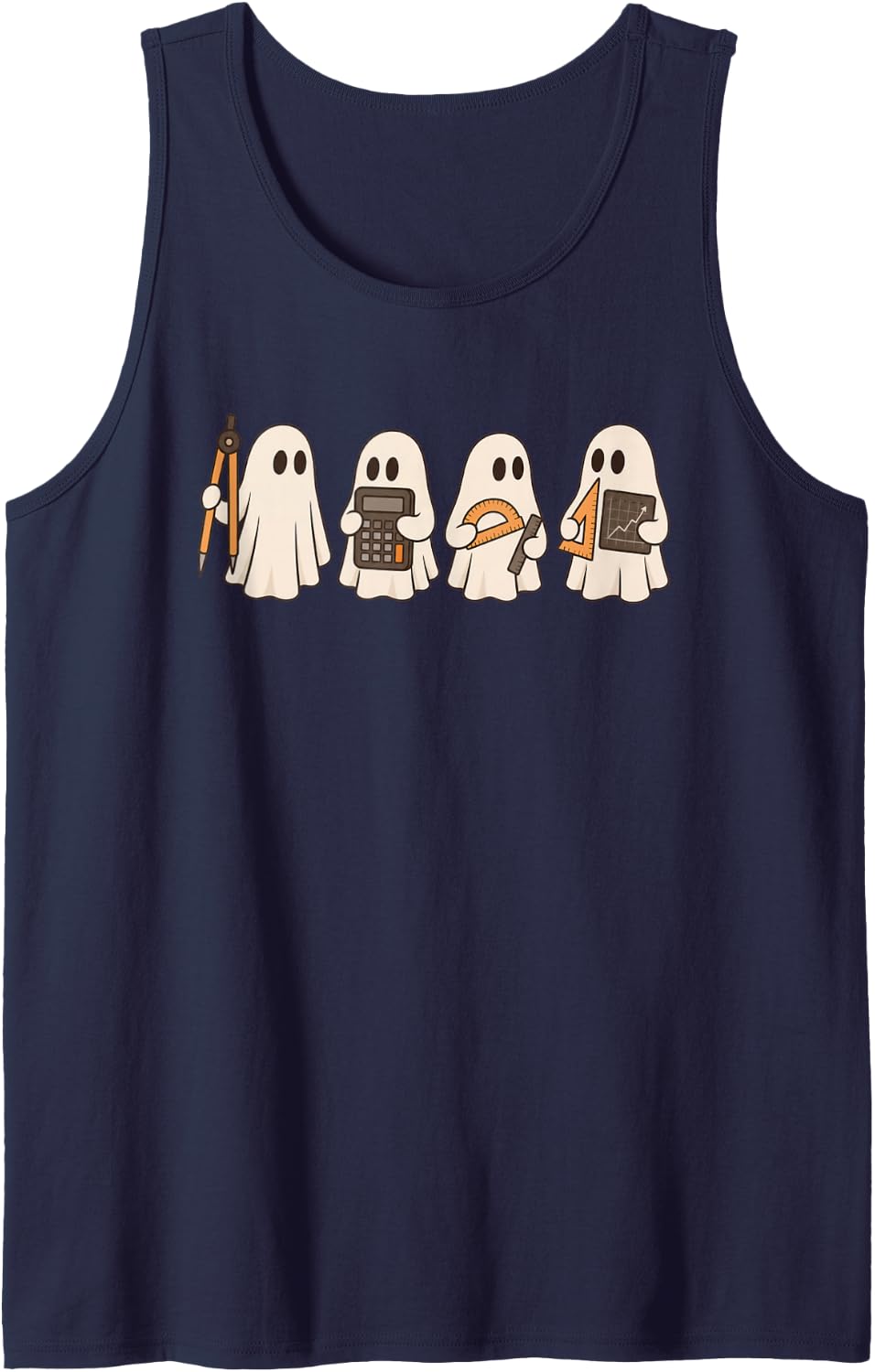 Math Teacher Halloween Spooky Ghost Fall Autumn Math Team Sleeveless Tank Top - Navy Blue