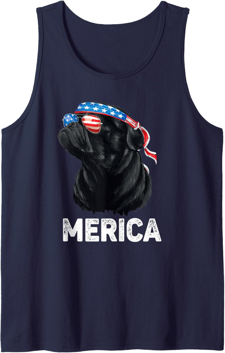 4th of July Dog Mom Dog Dad Merica USA Flag Funny Black Pug Tank Top - Navy Blue