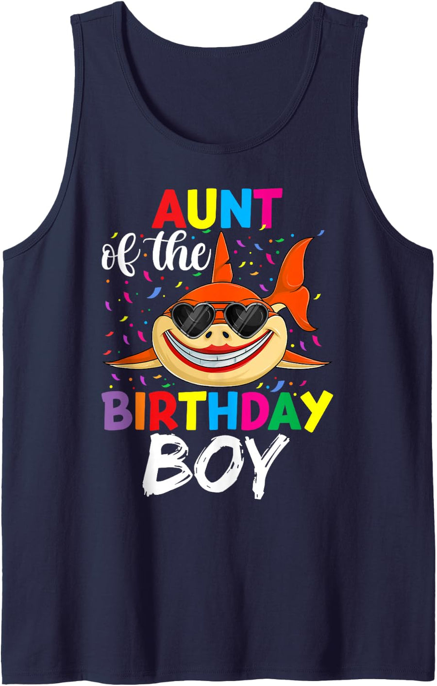 Shark Birthday Shirt for Women, Aunt of The Birthday Boy Sleeveless Tank Top - Navy Blue