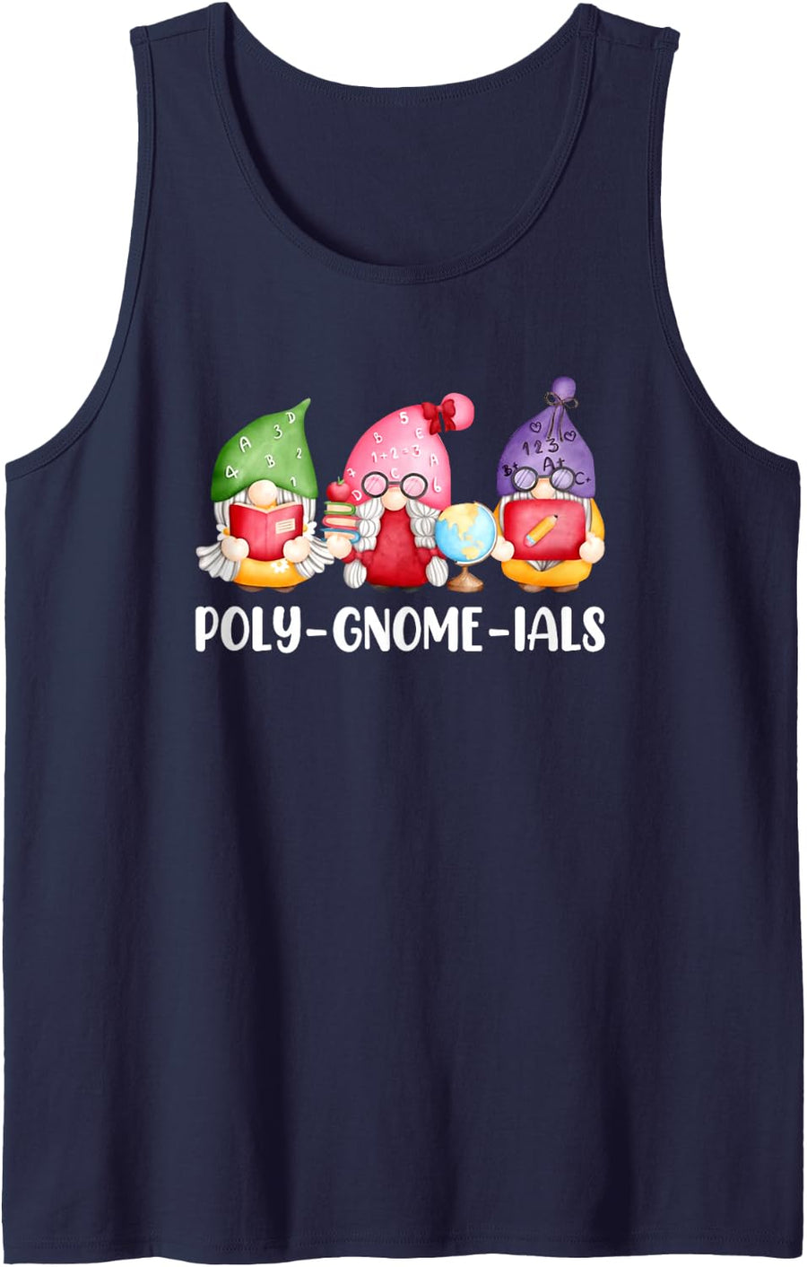 Math Pun Poly-gnome-ials Gnome Math Teacher Sleeveless Tank Top - Navy Blue