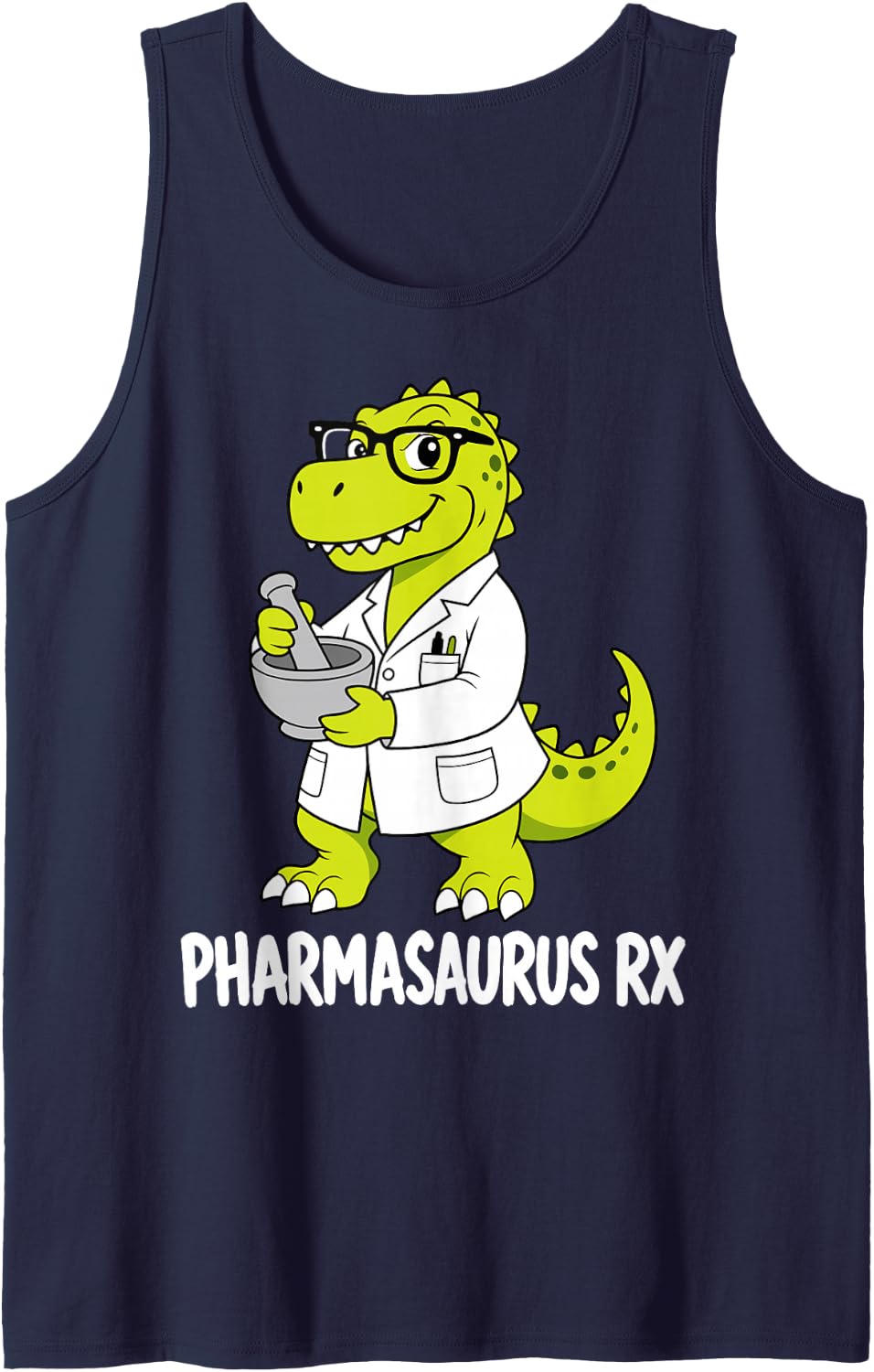 Funny Pharmacy Technician Rx Tech T-Rex Pharmacy Sleeveless Tank Top - Navy Blue