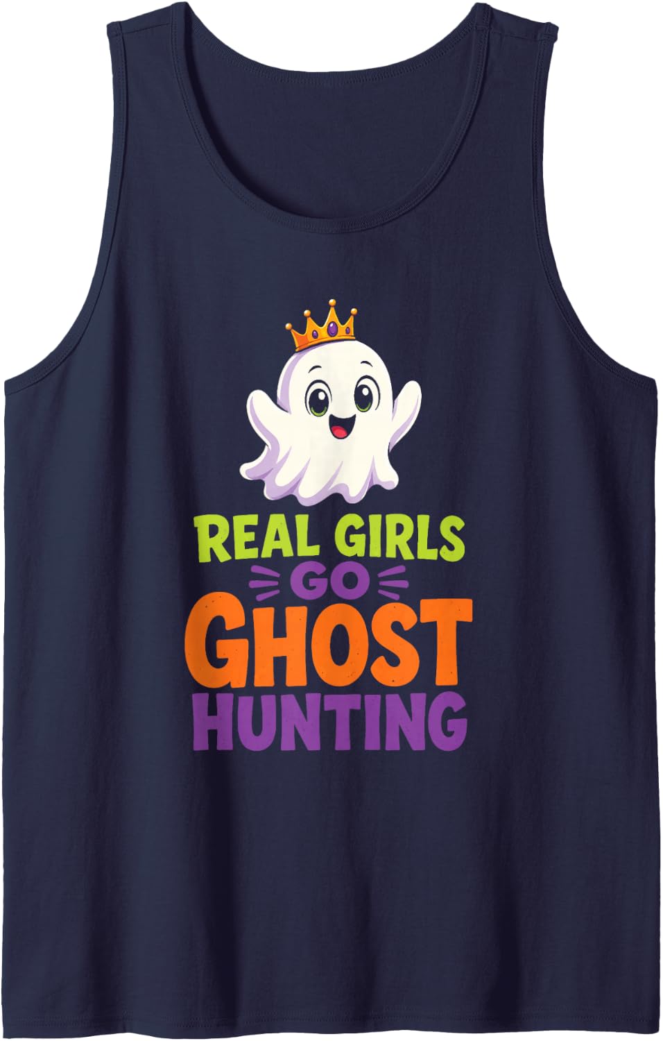 Halloween Real Girls Go Ghost Hunting Cute Kids Spooky Tank Top - Navy Blue