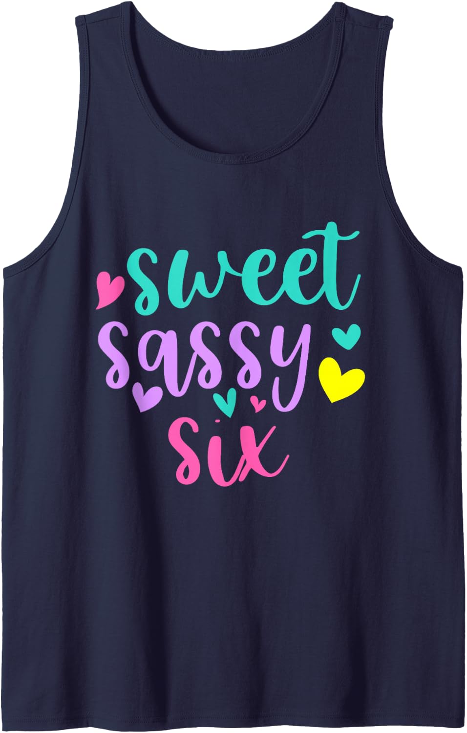 6th Birthday Sweet Sassy Six Girls 6 Years Old Birthday Sleeveless Tank Top - Navy Blue