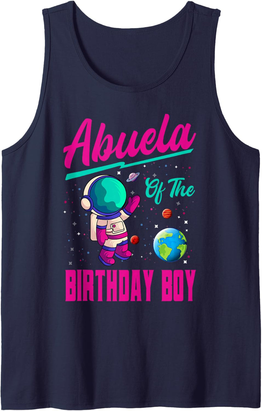 Abuela of The Birthday Boy Space Party Planet Astronaut Bday Sleeveless Tank Top - Navy Blue