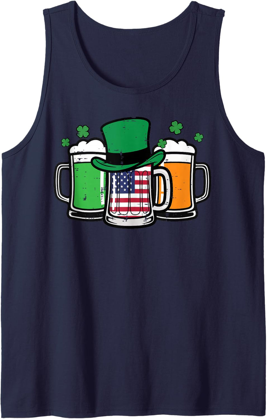 St Patricks Day Mug US Flag Saint Pattys Patriotic Men Women Tank Top - Navy Blue