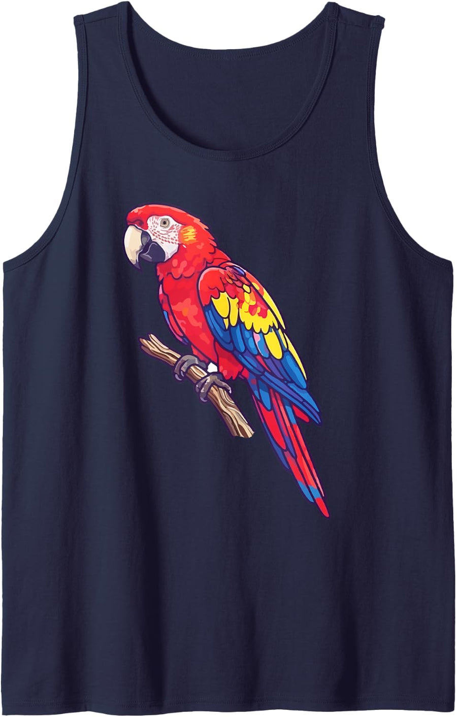 Scarlet Macaw Parrot Graphic Tropical Bird Sleeveless Tank Top - Navy Blue