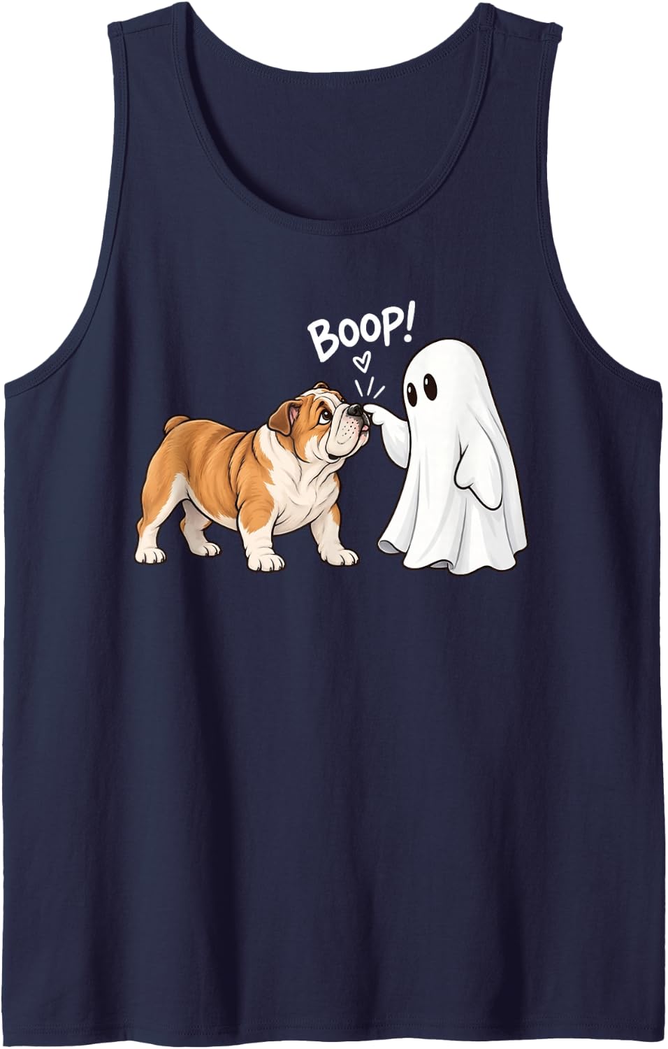 Cute English Bulldog Dog Boop Ghost Halloween Sleeveless Tank Top - Navy Blue