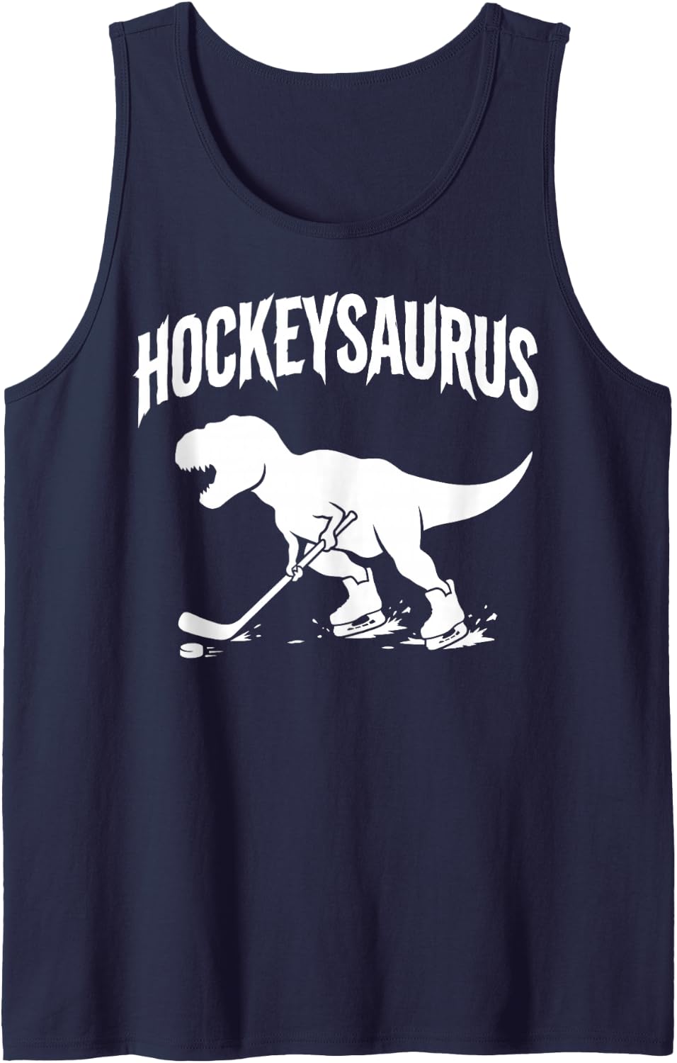 Hockeysaurus Dinosaur Hockey Sleeveless Tank Top - Navy Blue