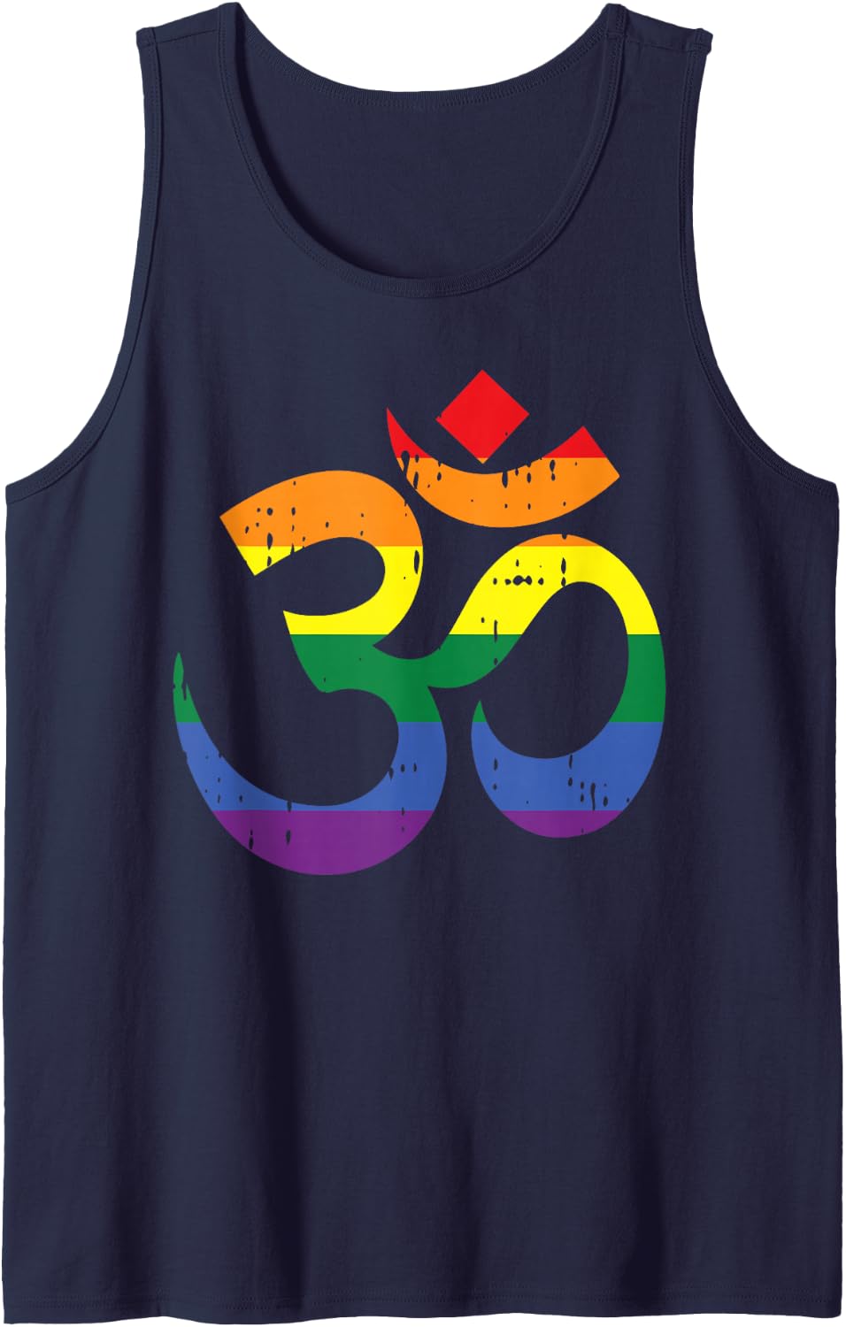 Om Aum Symbol Yoga Rainbow Gay Pride Yogi LGBT Flag Gift Tank Top - Navy Blue