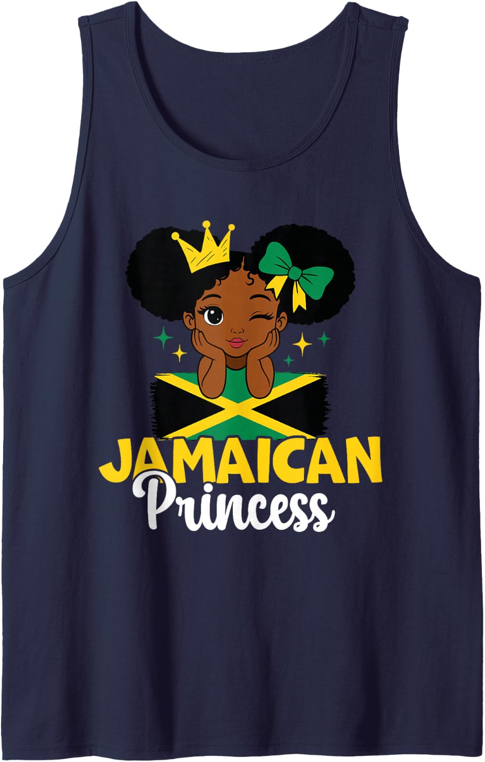 Jamaican Princess Jamaica Girl Melanin Cute Jamaican Flag Sleeveless Tank Top - Navy Blue